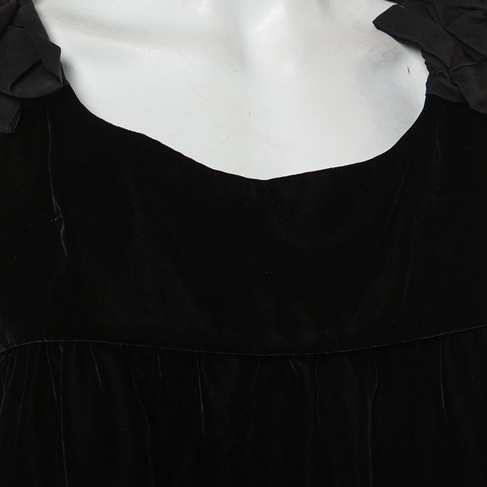 Yves Saint Laurent Black Velvet Bow Trim Detail Shift Dress S For Sale 2