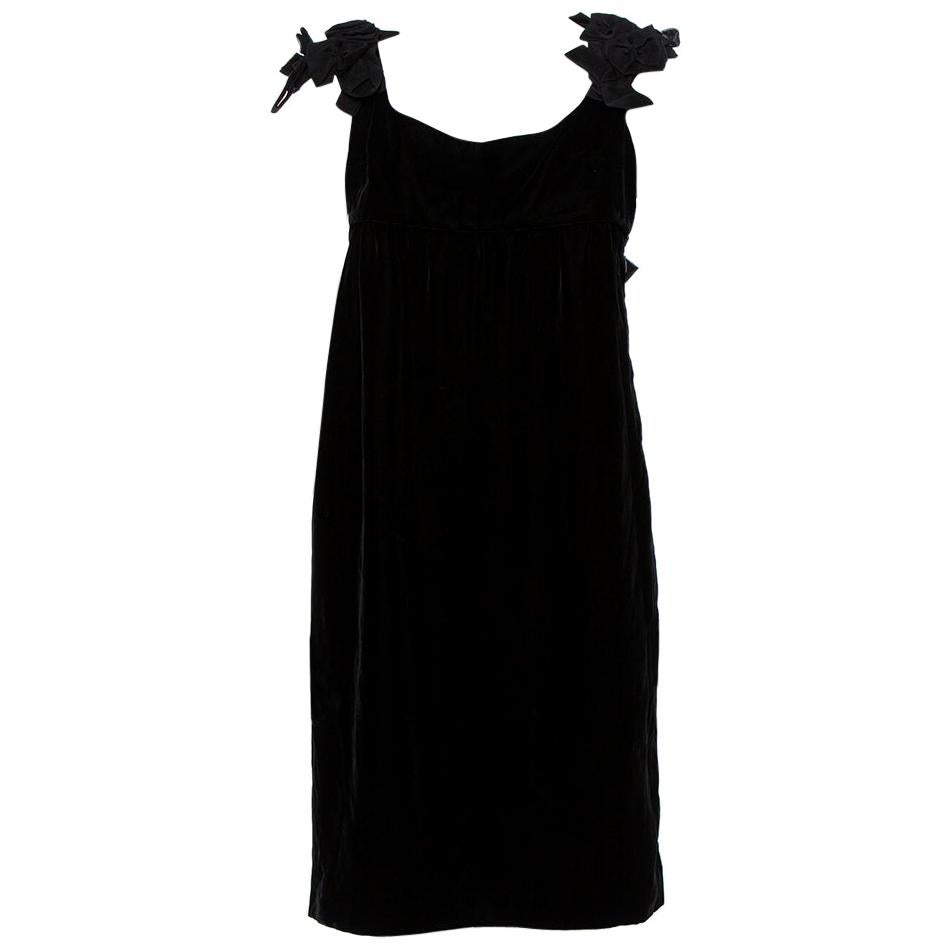 Yves Saint Laurent Black Velvet Bow Trim Detail Shift Dress S For Sale