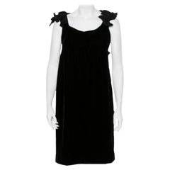 Yves Saint Laurent Black Velvet Bow Trim Detail Shift Dress S
