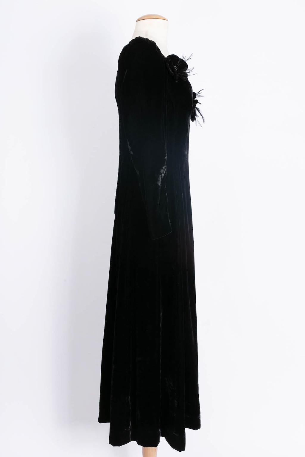 Women's Yves Saint Laurent Black Velvet Embellished with Flowers Dress