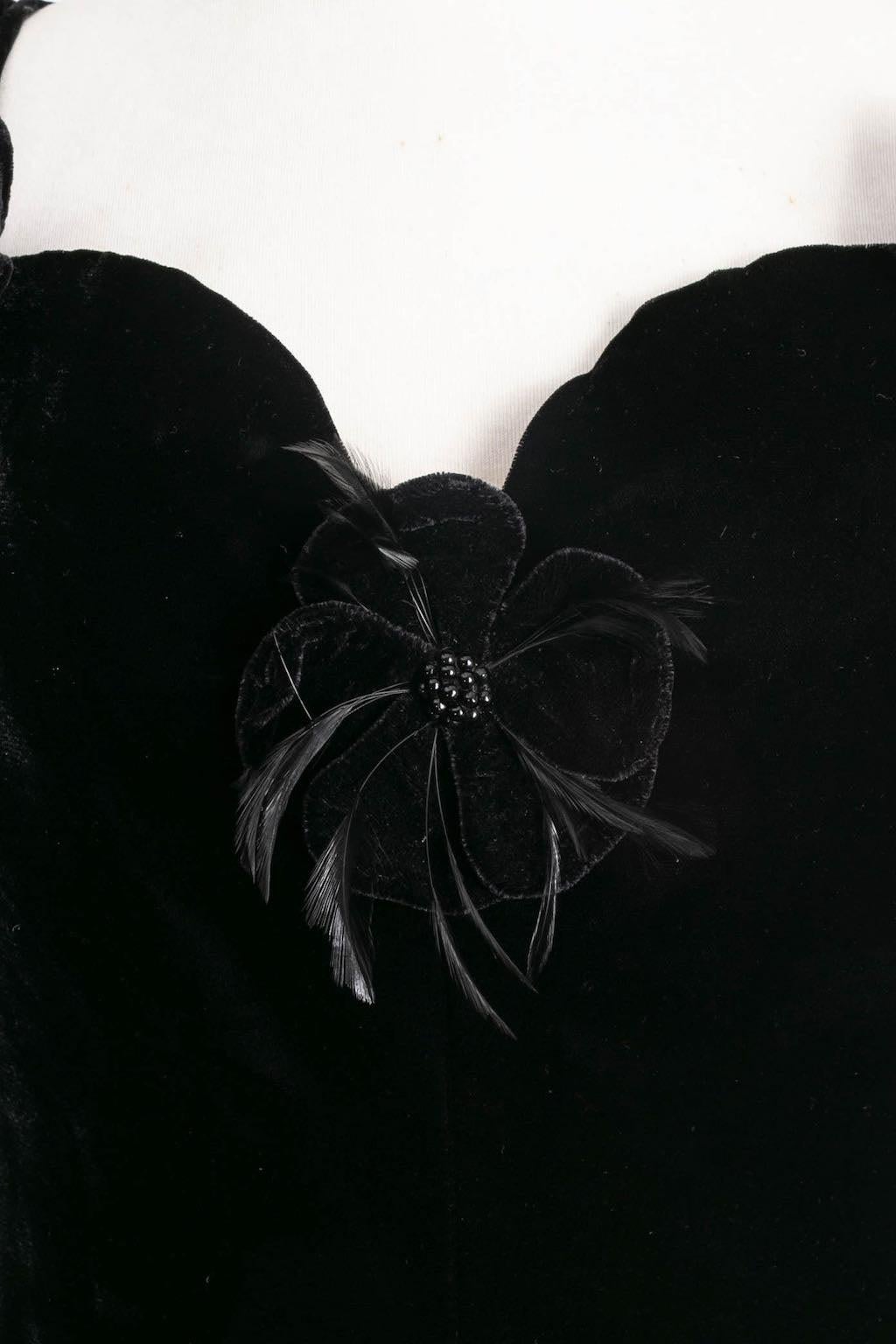 Yves Saint Laurent Black Velvet Embellished with Flowers Dress 1