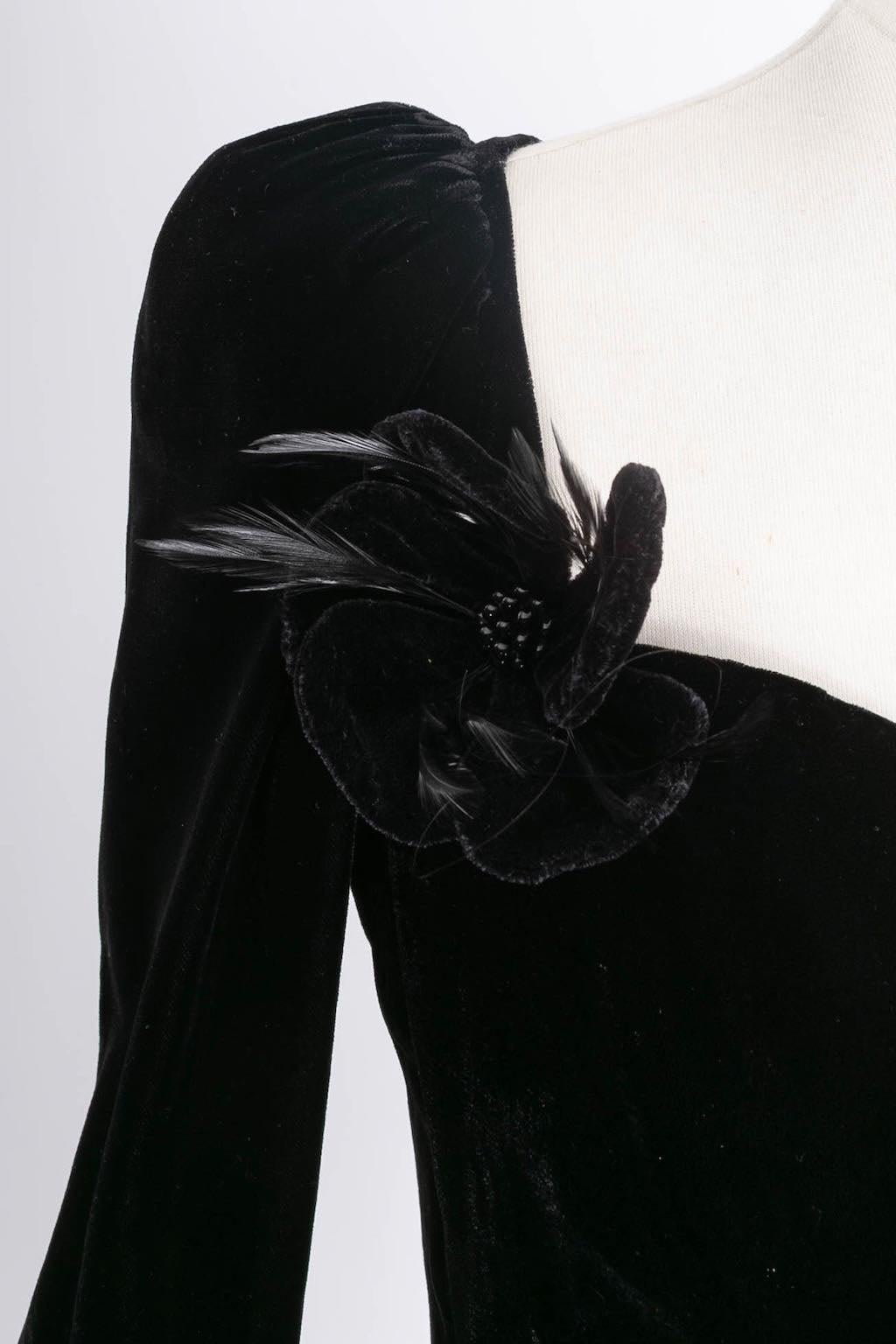 Yves Saint Laurent Black Velvet Embellished with Flowers Dress 2