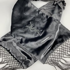 YVES SAINT LAURENT Black Velvet Fringe YSL Neck Scarf