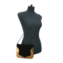 Yves Saint Laurent Black Velvet Gold Crossbody Evening Bag