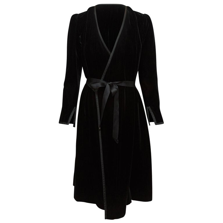 Yves Saint Laurent Black Velvet Wrap Dress at 1stDibs