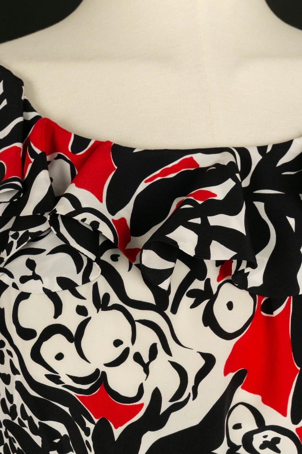 Robe en soie noire, blanche et rouge Yves Saint Laurent en vente 1