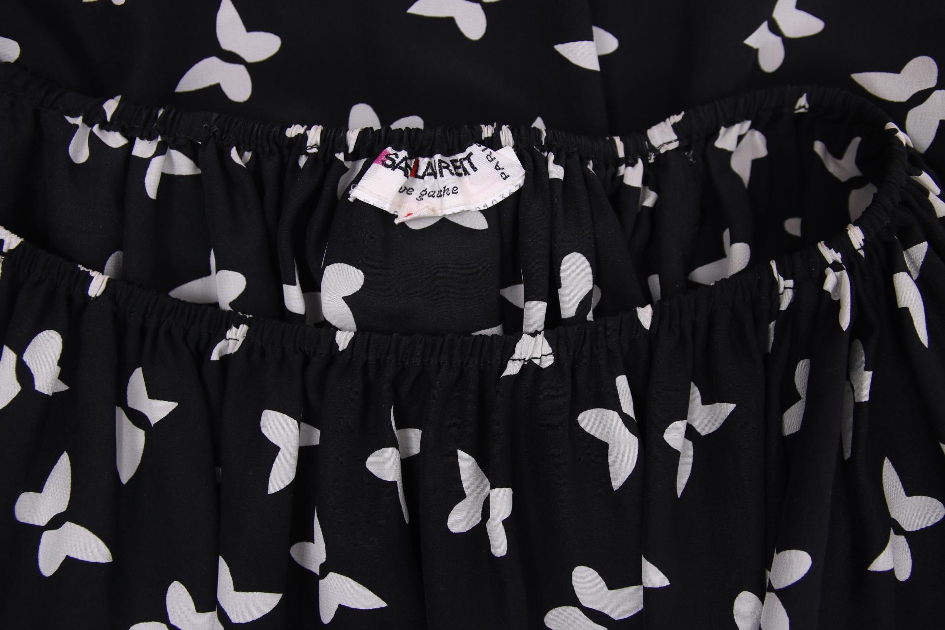 Yves Saint Laurent Black & White Butterfly Print Silk Tunic Top In Excellent Condition For Sale In Studio City, CA