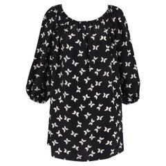 Yves Saint Laurent Black & White Butterfly Print Silk Tunic Top