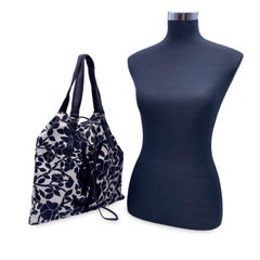 Yves Saint Laurent Black White Canvas Logo Kahala Tote Shopping Bag