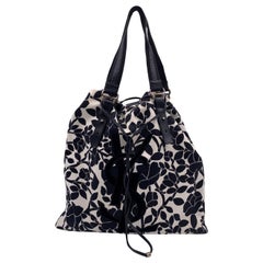 Yves Saint Laurent Black White Canvas Logo Kahala Tote Shopping Bag