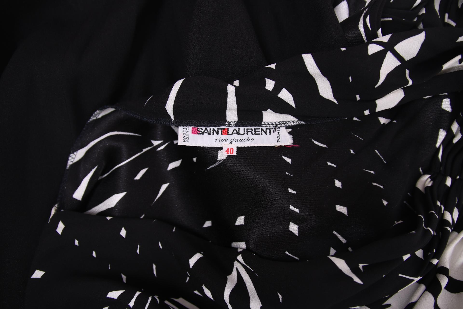 Women's Yves Saint Laurent Black & White Leaf Print Single Shoulder Gown