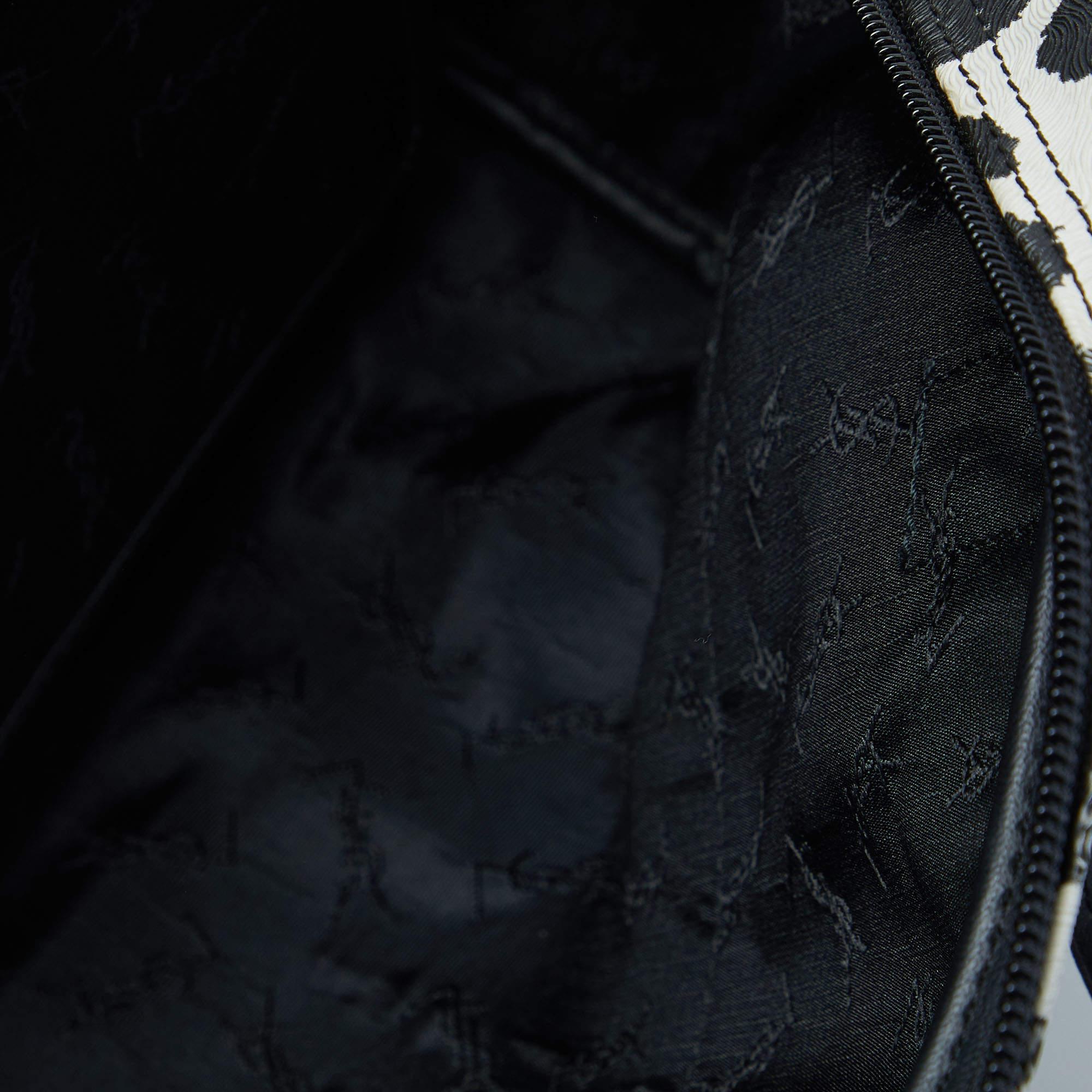Yves Saint Laurent Schwarze/Weiße Schultertasche aus beschichtetem Segeltuch und Leder mit Leopardenmuster im Angebot 1