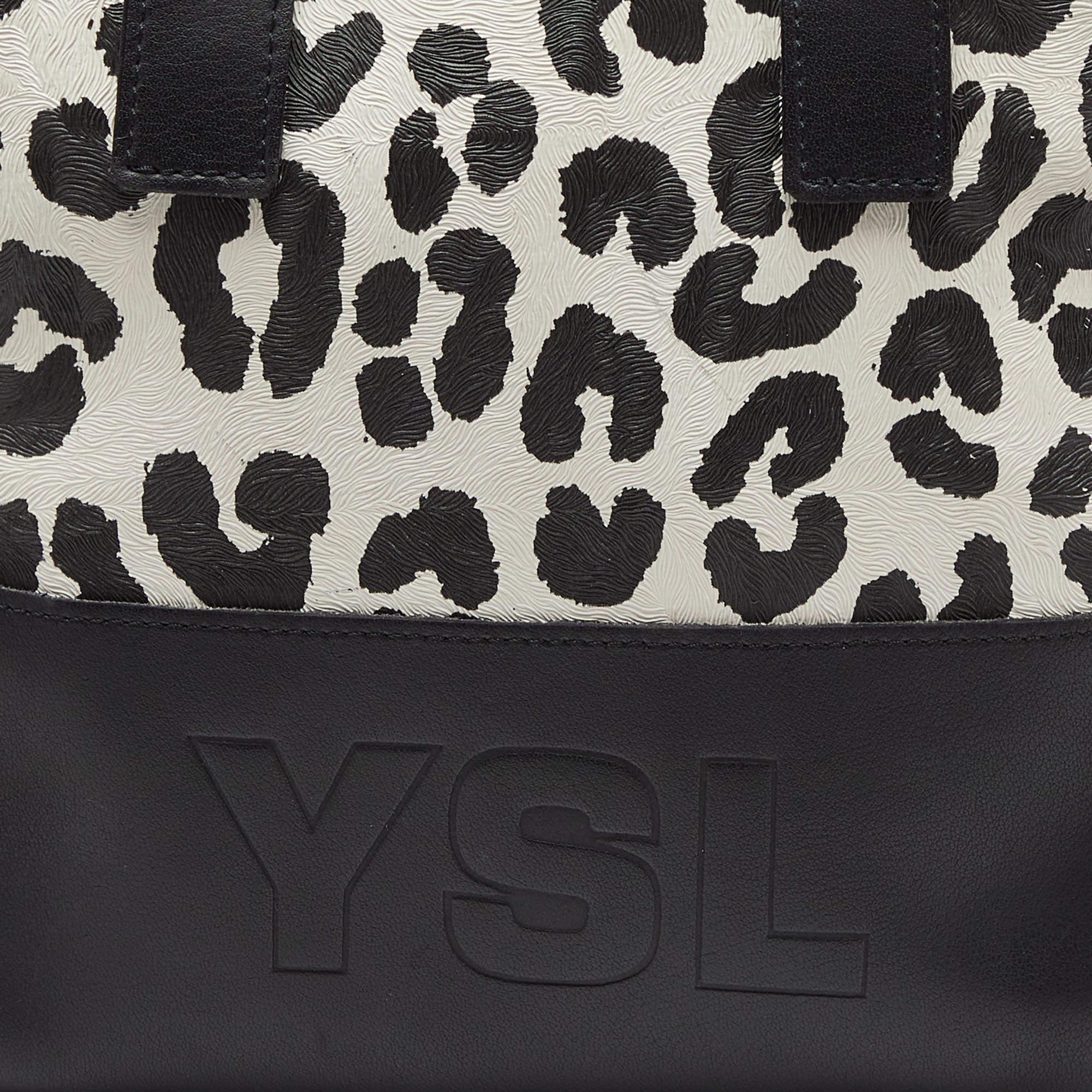 Yves Saint Laurent Black/White Leopard Print Coated Canvas and Leather Satchel 4