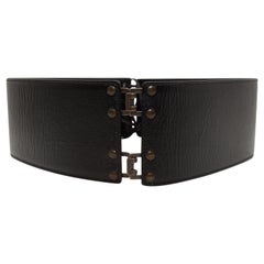 Yves Saint Laurent Black Wide Leather Belt