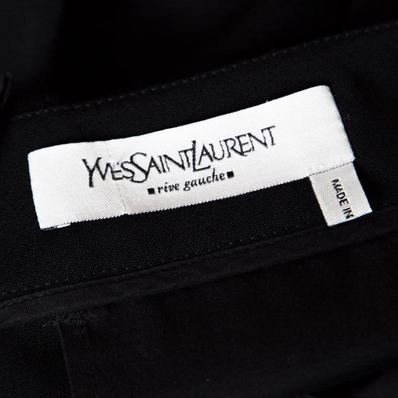 Yves Saint Laurent Black Wool Crochet Lace Trim Straight Trousers M 1