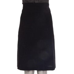 YVES SAINT LAURENT black wool High Waisted Knee Length Skirt XS