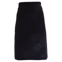YVES SAINT LAURENT black wool High Waisted Knee Length Skirt XS