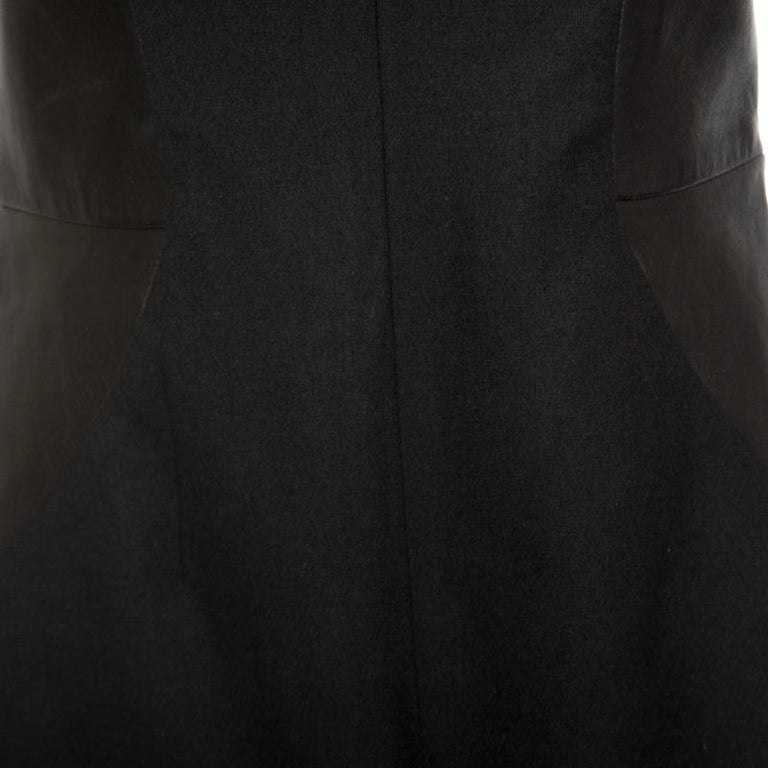 Yves Saint Laurent Black Wool Leather Paneled Strapless Playsuit Dress ...