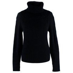 Yves Saint Laurent Black Wool Ribbed Turtleneck Sweater - Size L