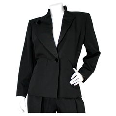 Yves Saint Laurent Black Wool Tuxedo Jacket With Shoulder Pads circa 1980s