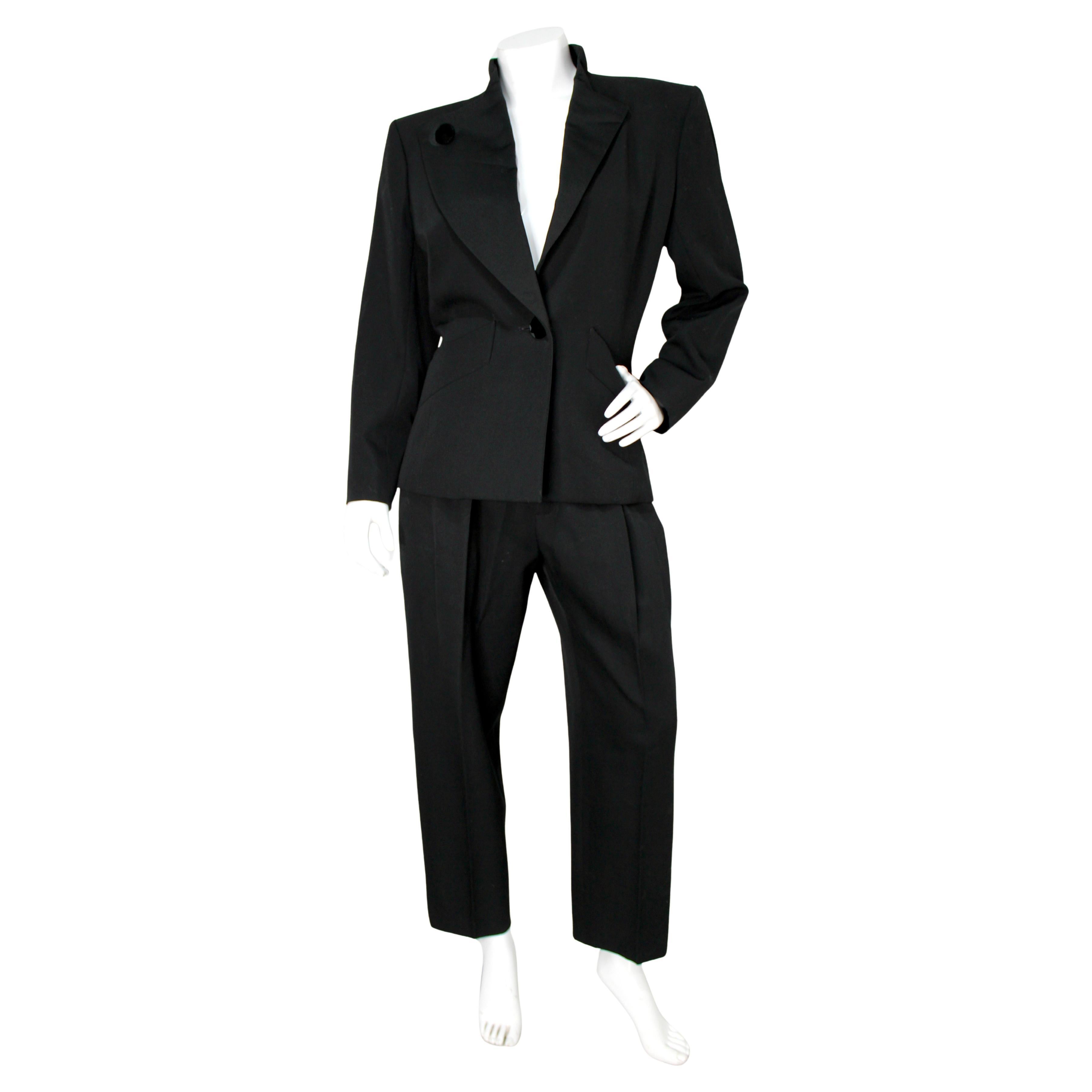 Yves Saint Laurent Black Wool Tuxedo Jacket With Shoulder Pads circa 1980s