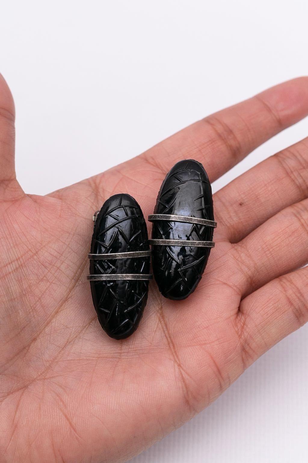 Yves Saint Laurent Blackened Metal Earrings For Sale 6