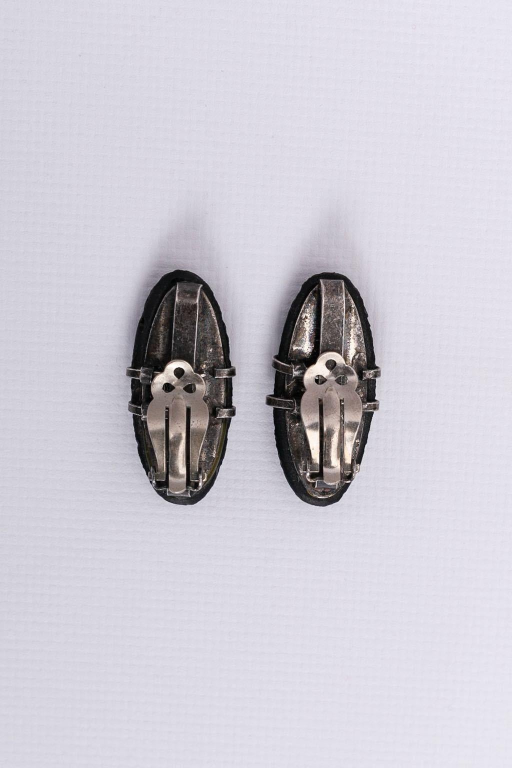 Yves Saint Laurent Blackened Metal Earrings In Excellent Condition For Sale In SAINT-OUEN-SUR-SEINE, FR