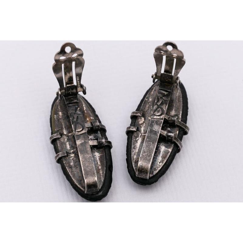 Yves Saint Laurent Blackened Metal Earrings For Sale 1