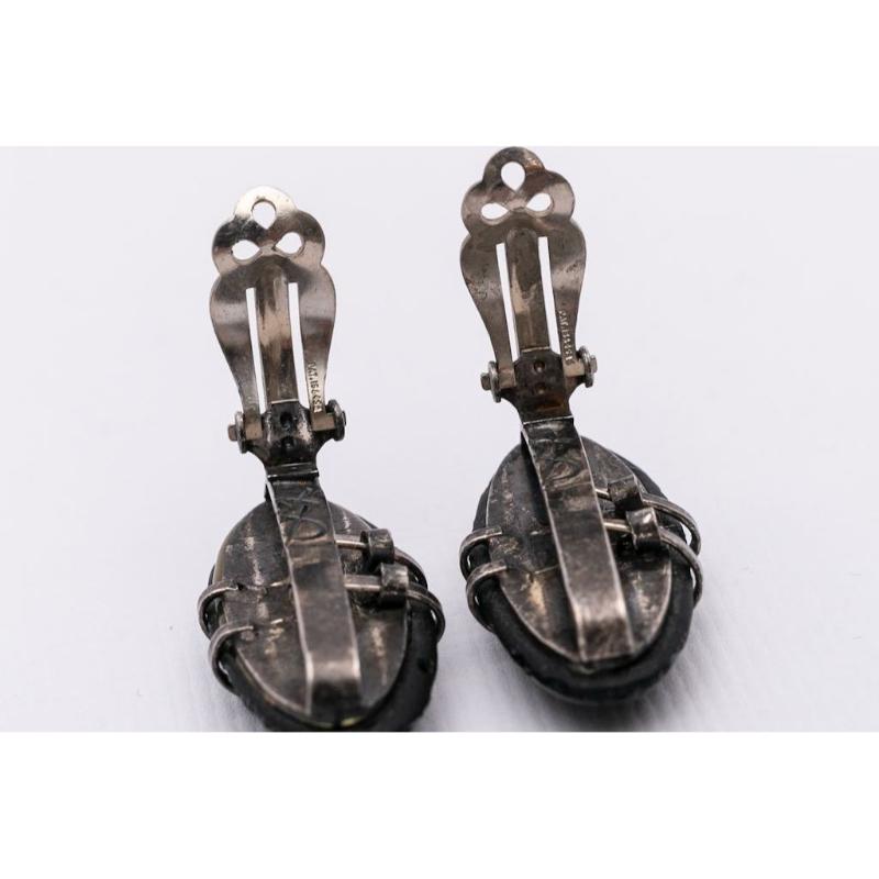 Yves Saint Laurent Blackened Metal Earrings For Sale 2