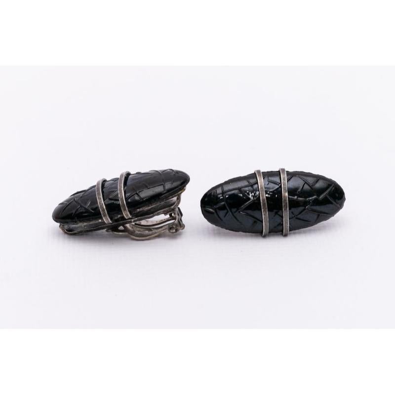 Yves Saint Laurent Blackened Metal Earrings For Sale 3