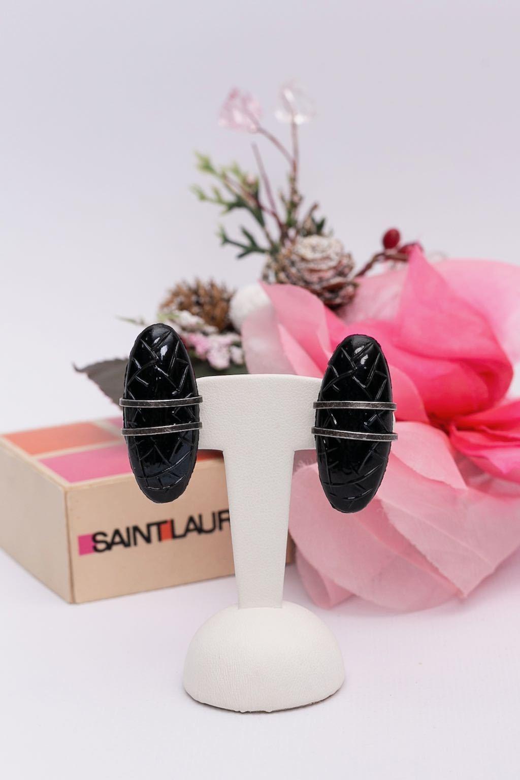 Yves Saint Laurent Blackened Metal Earrings For Sale 5