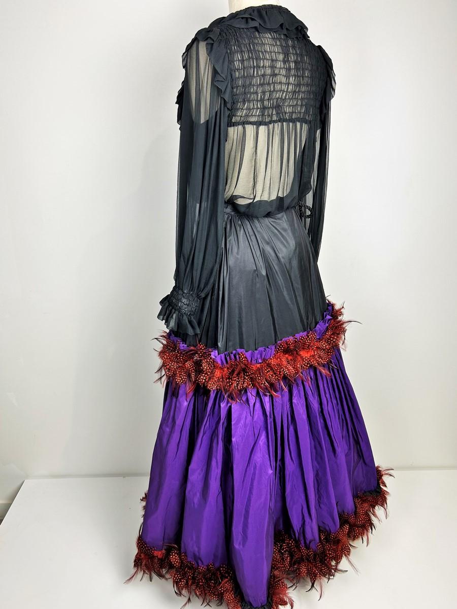Yves Saint Laurent Blouse and skirt in taffeta and  partridge feathers - AW 1977 For Sale 6