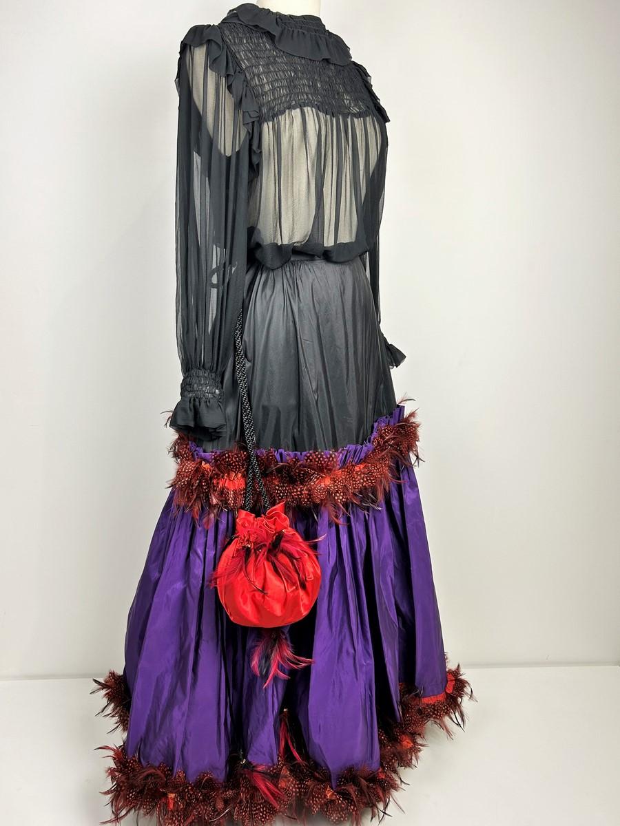 Yves Saint Laurent Blouse and skirt in taffeta and  partridge feathers - AW 1977 For Sale 1