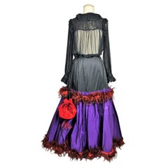 Yves Saint Laurent Blusa e gonna in taffettà e  piume di pernice - AW 1977