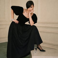 Yves Saint Laurent Blouse Peasant Puffed Sleeve Black Velvet Formal Vintage 38