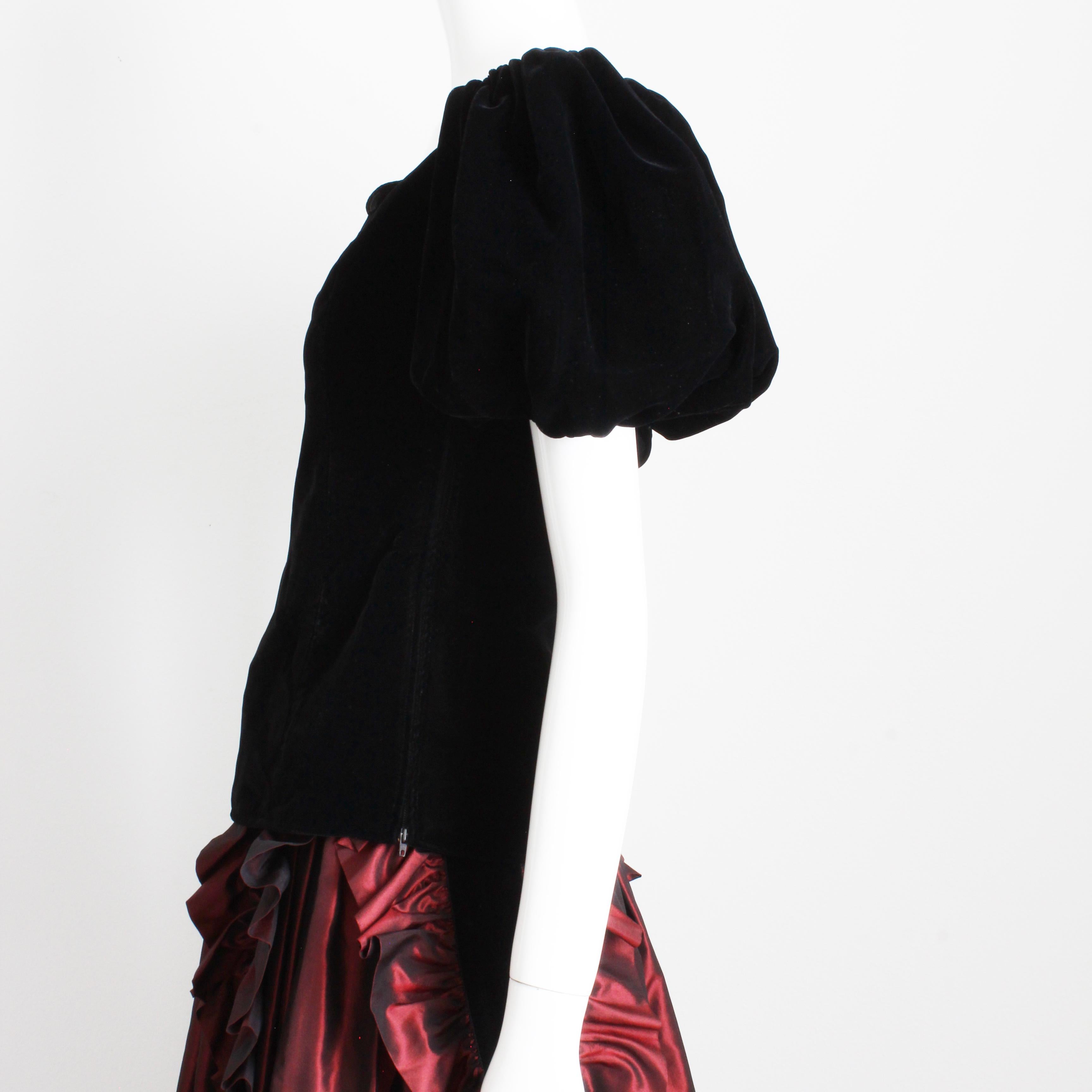 Yves Saint Laurent Blouse Peasant Puffed Sleeve Black Velvet Formal Vintage 38 For Sale 2