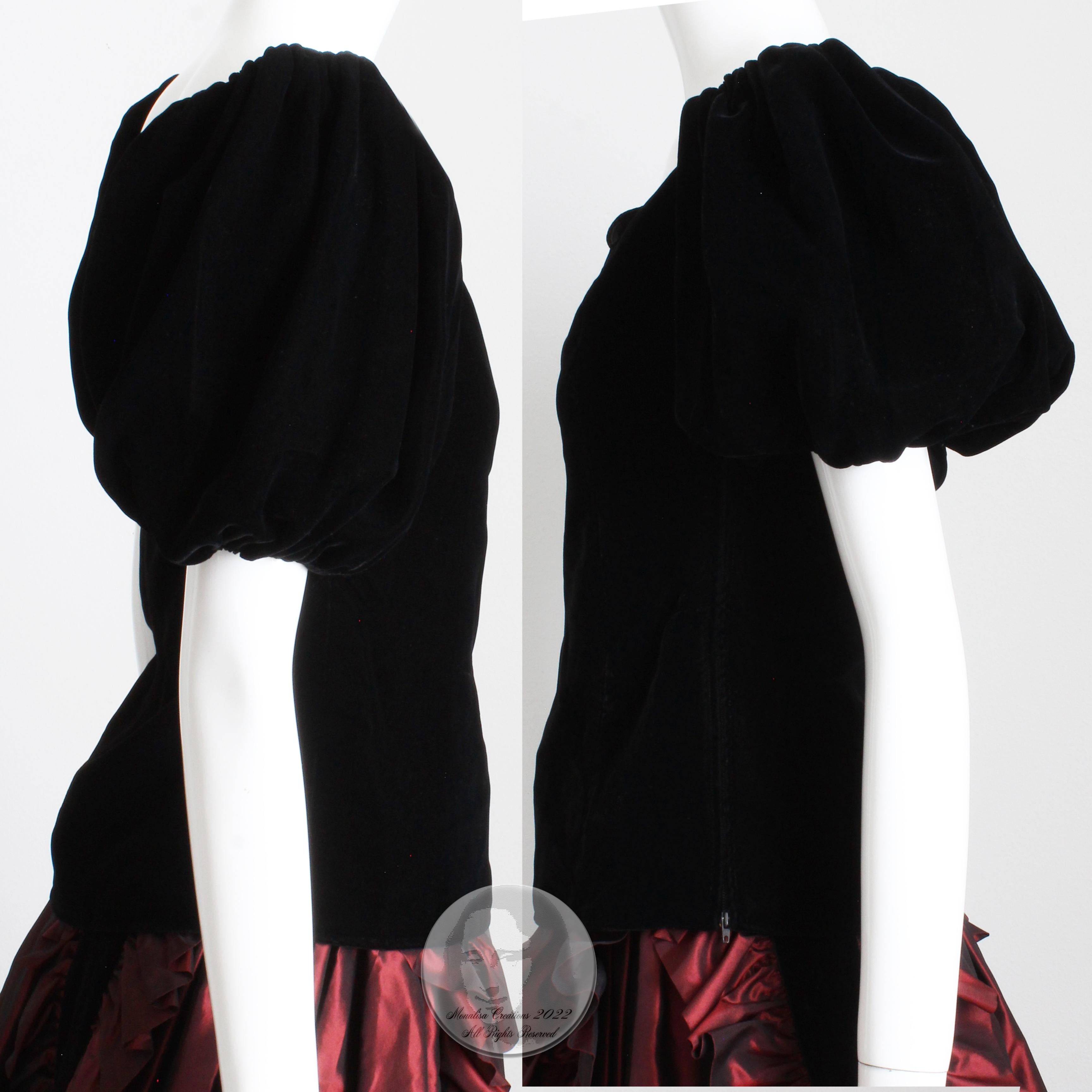 Yves Saint Laurent Blouse Peasant Puffed Sleeve Black Velvet Formal Vintage 38 For Sale 4