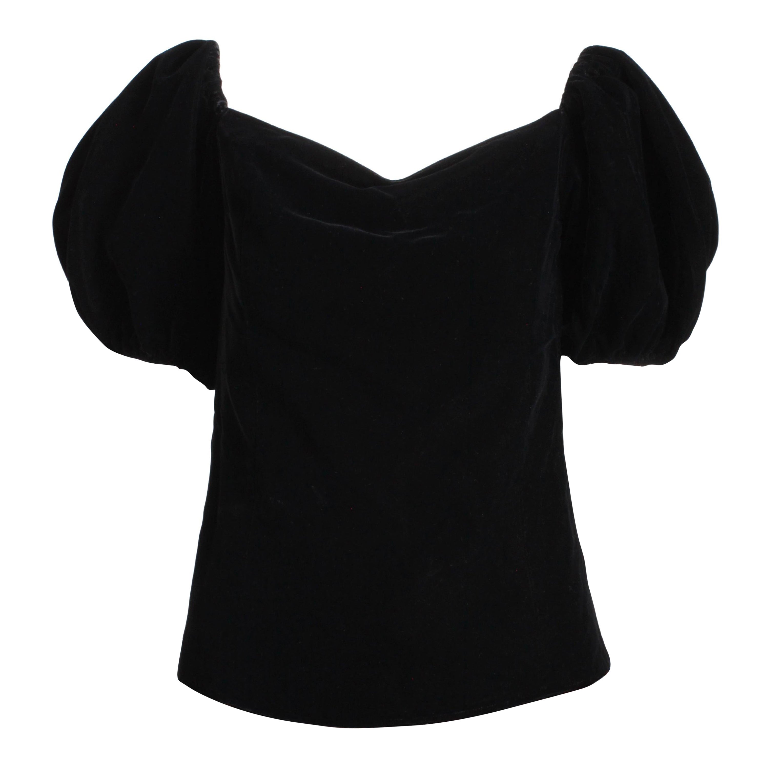 Yves Saint Laurent Camicetta con maniche a sbuffo in velluto nero formale vintage 38