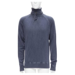YVES SAINT LAURENT Blauer 100 % Kaschmir-Pullover mit Schnalle am Kragen Strick L