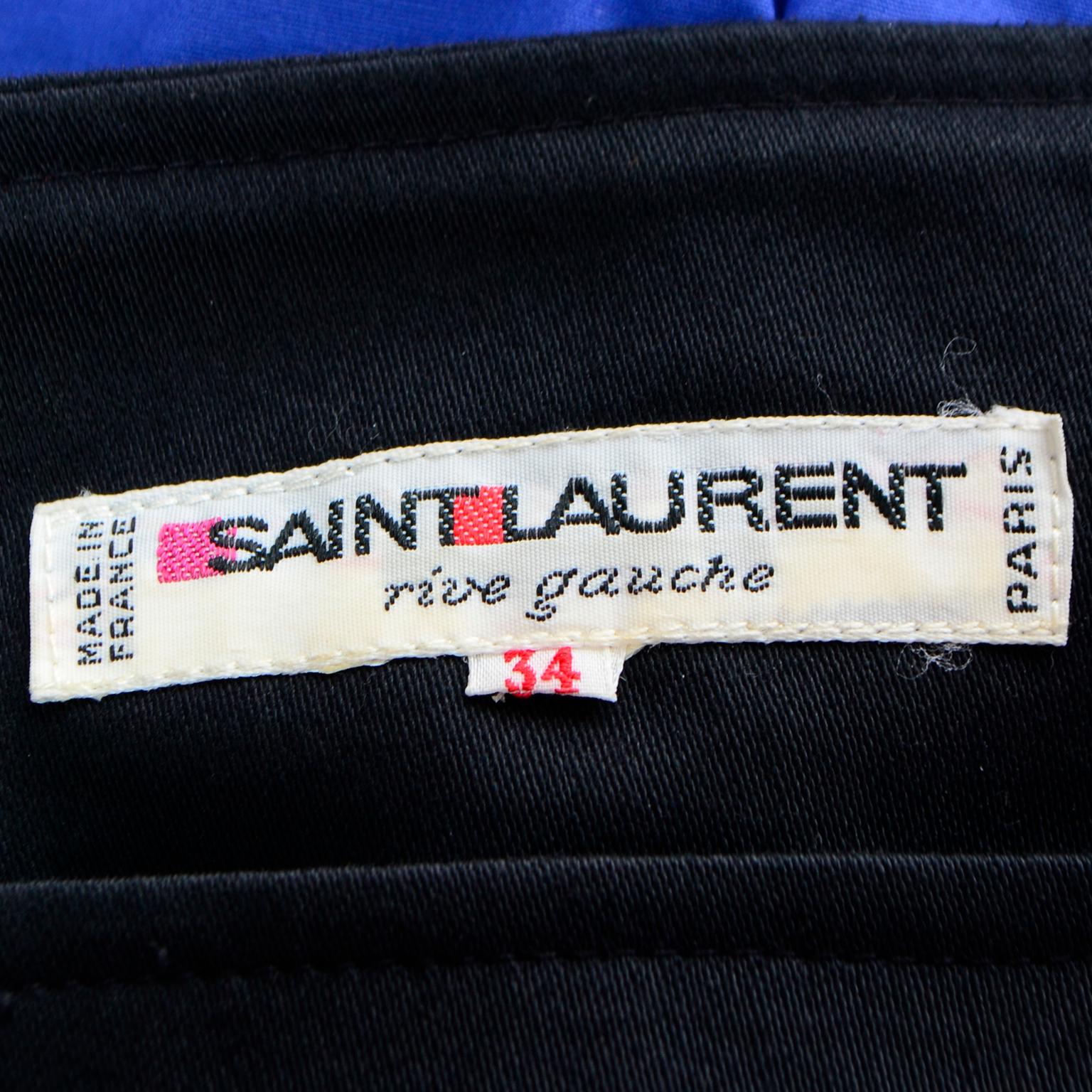 Yves Saint Laurent Blue & Black Cotton Poplin Peasant Style Dress W Puff Sleeves For Sale 2