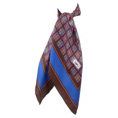 Yves Saint Laurent Blue & Brown Silk Geometric Scarf, 1970's