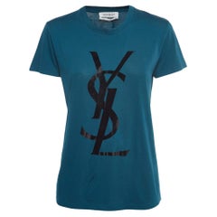 Yves Saint Laurent Blaues Baumwoll-Logo T-Shirt mit kurzen Ärmeln M