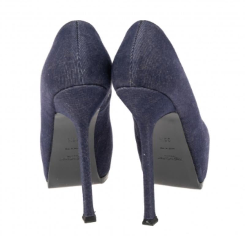 Escarpins à plateforme Tribtoo en denim bleu Yves Saint Laurent, taille 36.5 Bon état à Dubai, Al Qouz 2