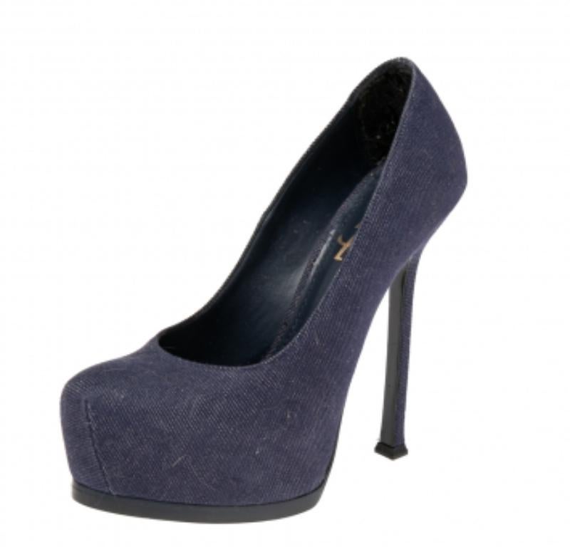 Escarpins à plateforme Tribtoo en denim bleu Yves Saint Laurent, taille 36.5 1