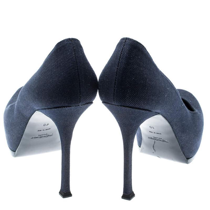 Yves Saint Laurent Blue Denim Fabric Tribtoo Platform Pumps Size 40 For Sale 3