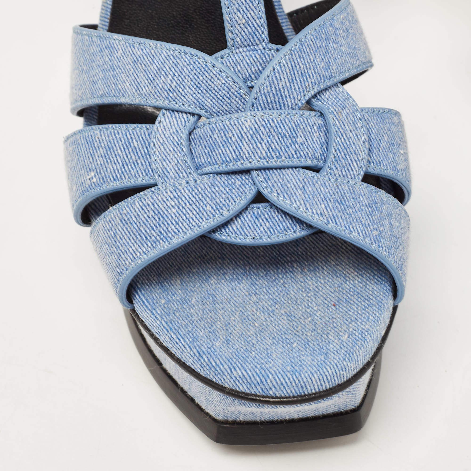 Yves Saint Laurent Blue Denim Tribute Ankle Strap Sandals Size 39 For Sale 3