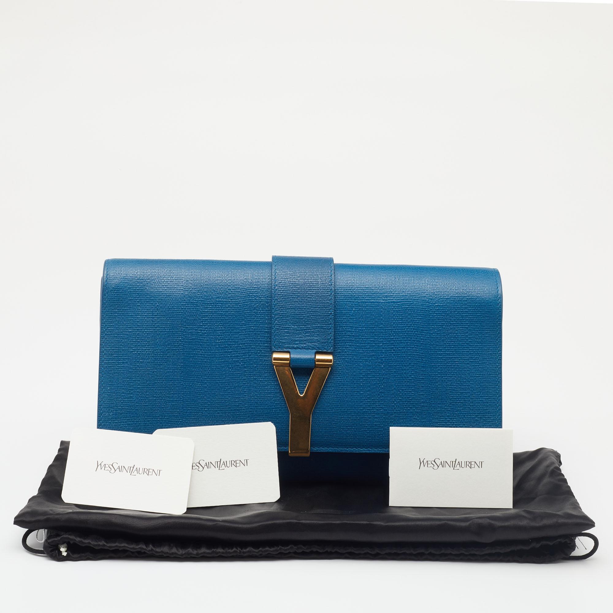 Yves Saint Laurent Blue Leather Classic Y-Ligne Clutch 4