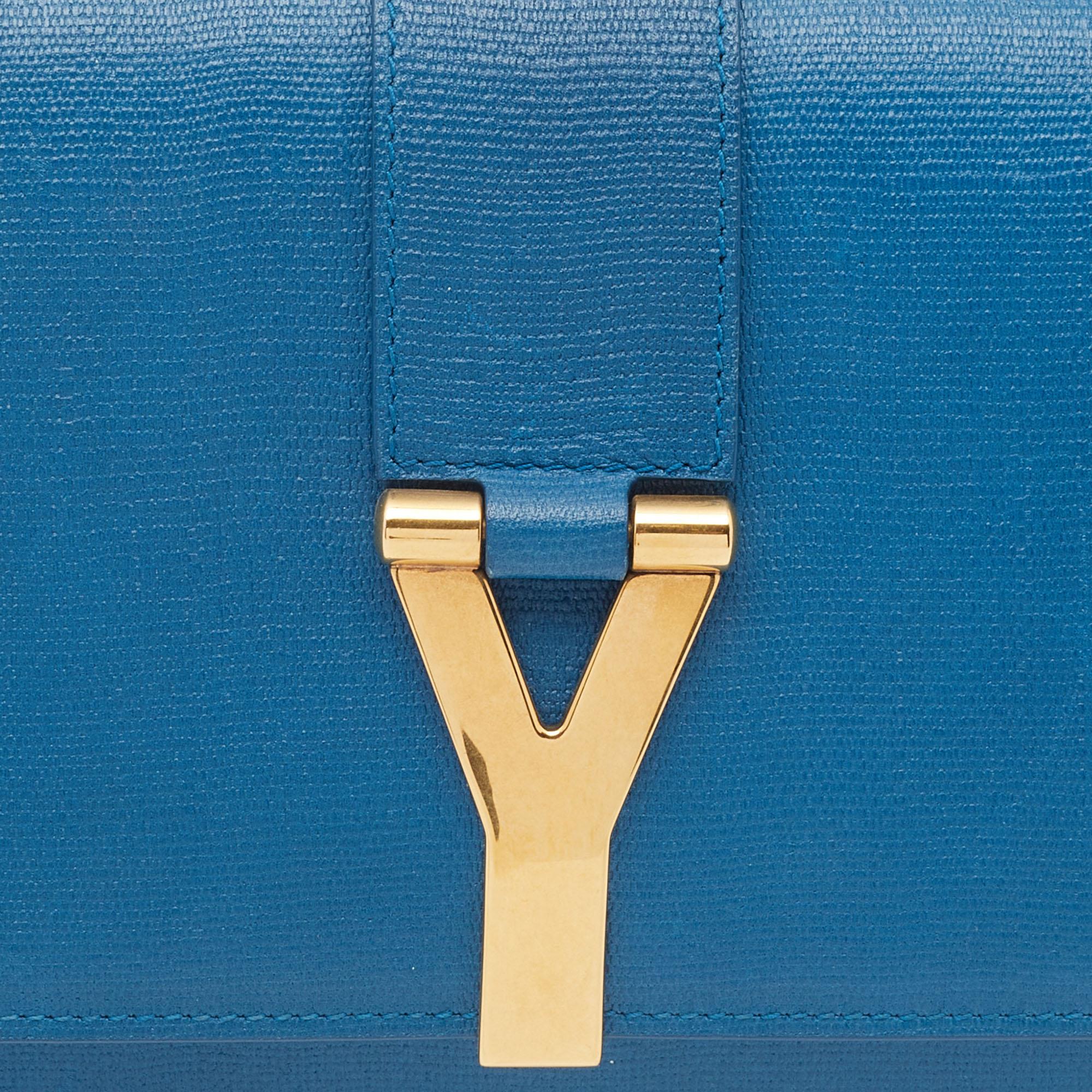 Yves Saint Laurent Blue Leather Classic Y-Ligne Clutch In Good Condition In Dubai, Al Qouz 2