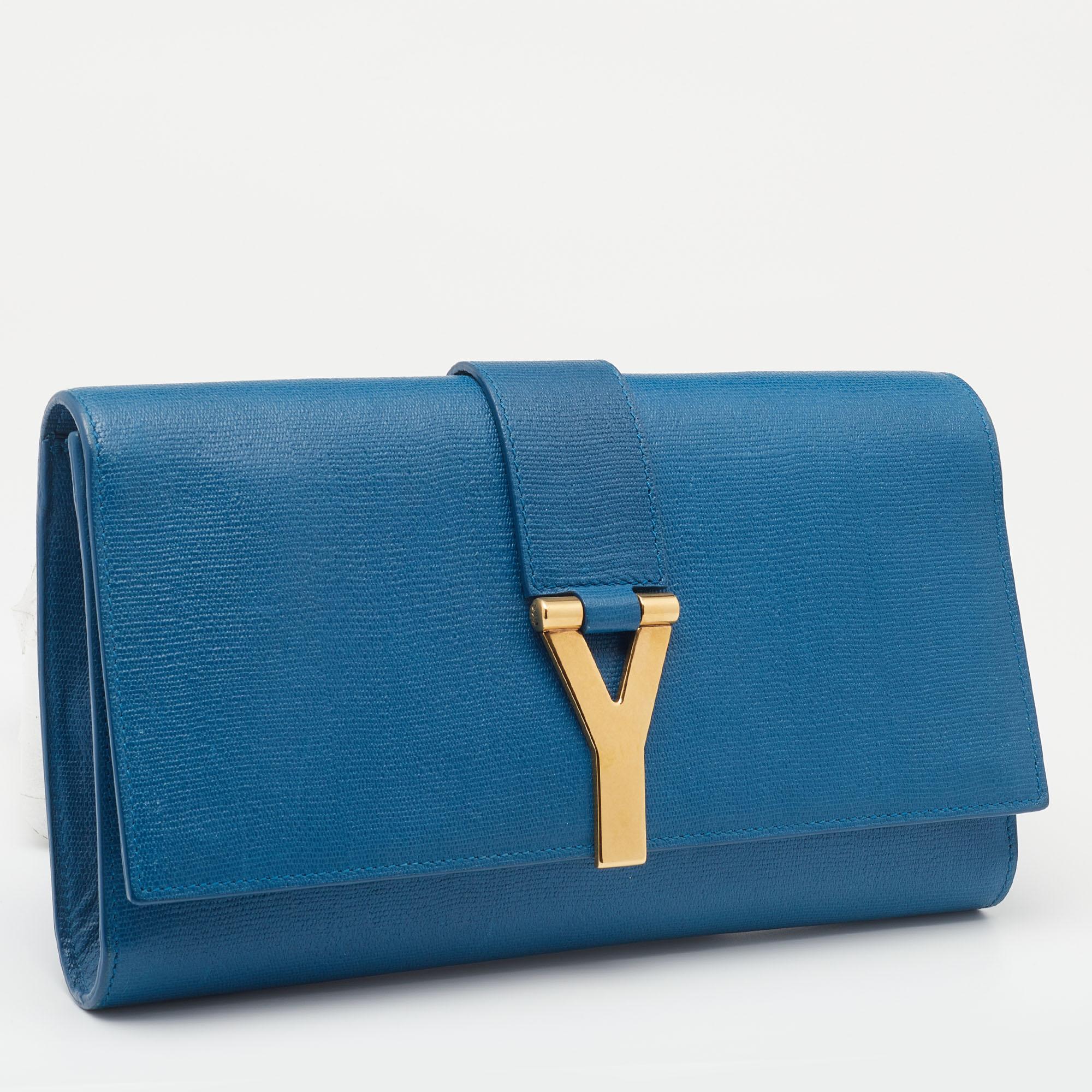 Women's Yves Saint Laurent Blue Leather Classic Y-Ligne Clutch