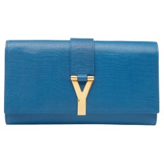 Yves Saint Laurent Blue Leather Classic Y-Ligne Clutch
